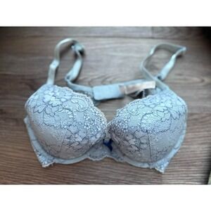 Victorias Secret Dream Angels Light Blue Floral Lace Push Up Bra 32C Underwire